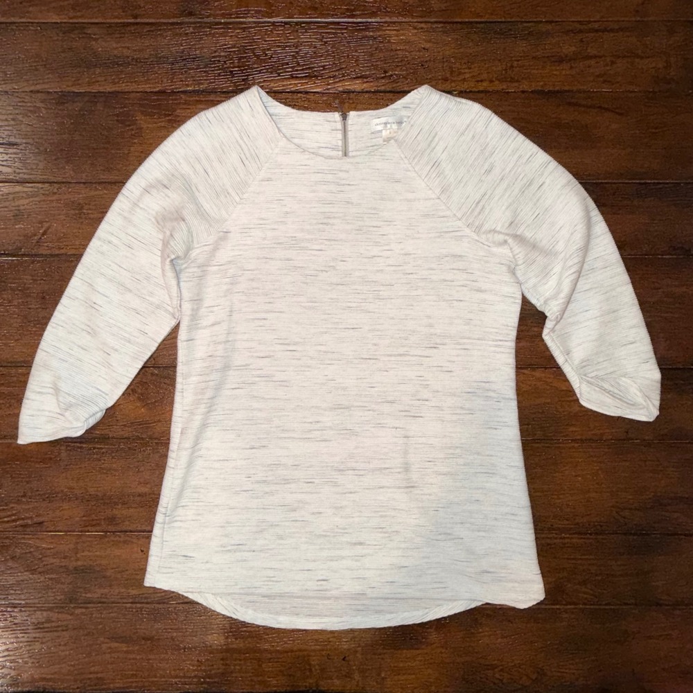 Christopher & Banks Womens Small Gray Space Dye Ribbed Knit Top Back Zipper S